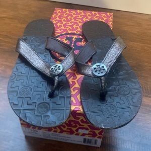 Authentic Tory Burch Thora Sandal in Anthracite - Size 10. USED.